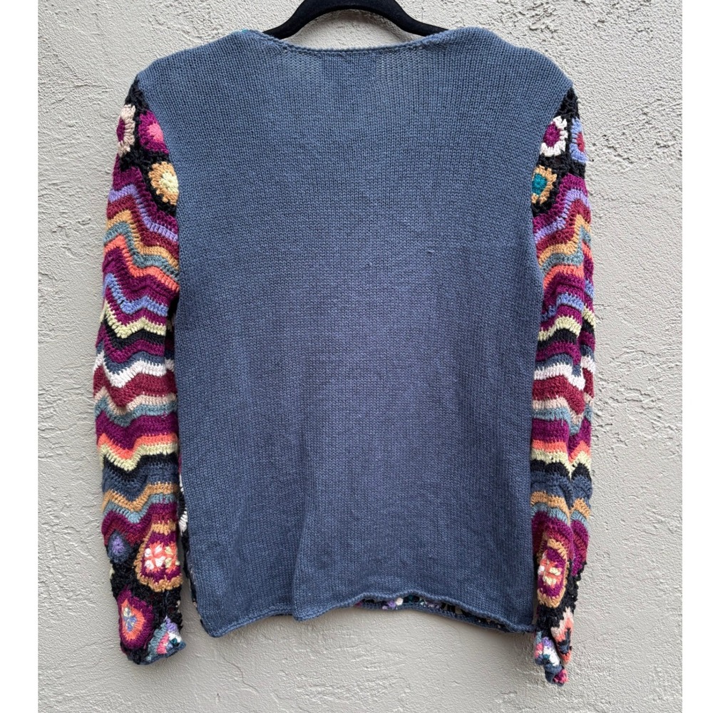 Vintage Chadwicks Womens Black Multicolor Crochet Zigzag Cardigan Sweater SMALL - Picture 7 of 8